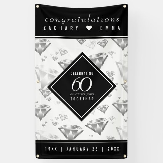 Elegant 60th Diamond Wedding Jubileum Spandoek (Verticaal)