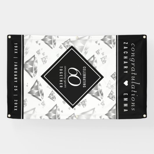 Elegant 60th Diamond Wedding Jubileum Spandoek (Horizontaal)