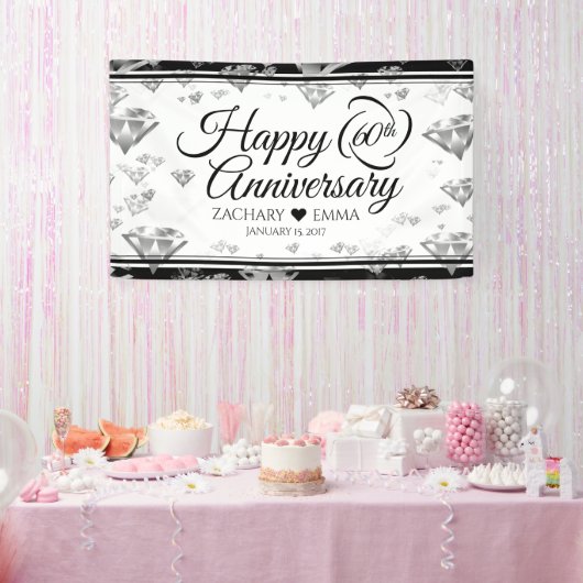 Elegant 60th Diamond Wedding Jubileum Spandoek (Feest)