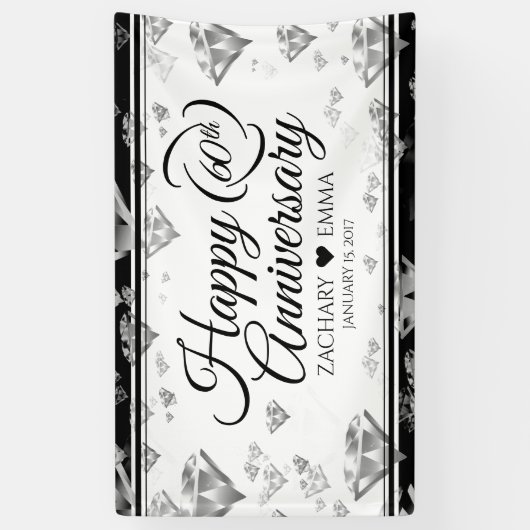 Elegant 60th Diamond Wedding Jubileum Spandoek (Verticaal)