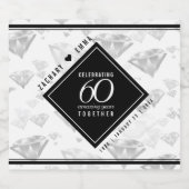 Elegant 60th Diamond Wedding Jubileum Sparkling Wijnetiket (Enkel label)