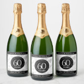 Elegant 60th Diamond Wedding Jubileum Sparkling Wijnetiket (Flessen)