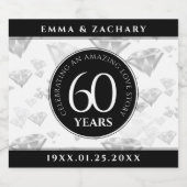 Elegant 60th Diamond Wedding Jubileum Sparkling Wijnetiket (Enkel label)