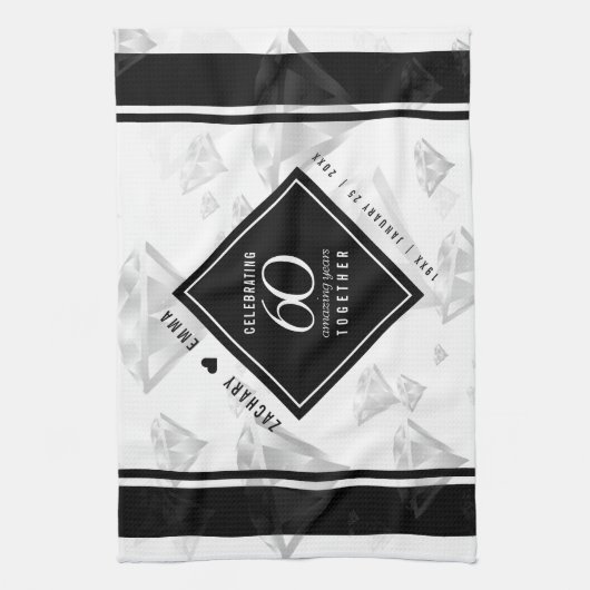 Elegant 60th Diamond Wedding Jubileum Theedoek (Verticaal)