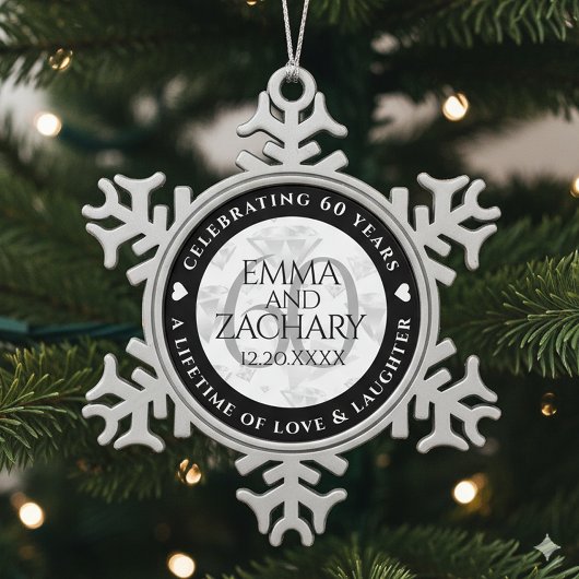Elegant 60th Diamond Wedding Jubileum Tin Sneeuwvlok Ornament