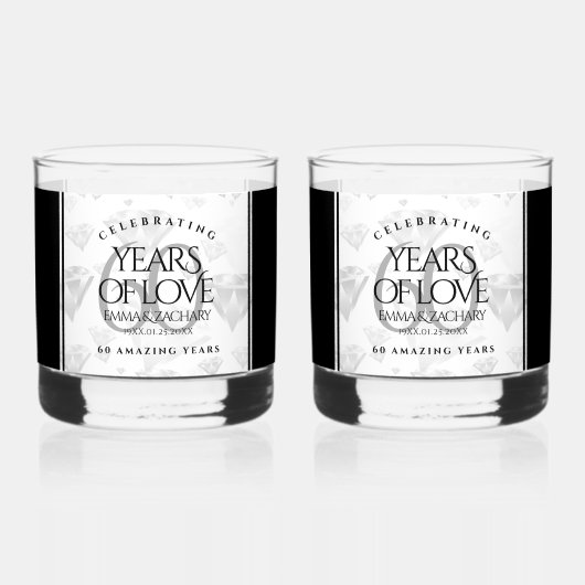 Elegant 60th Diamond Wedding Jubileum Whisky Glas (Voorkant)
