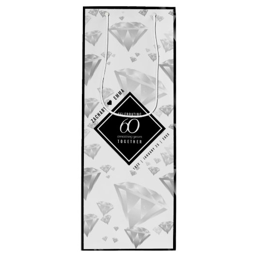 Elegant 60th Diamond Wedding Jubileum Wijn Cadeautas (Voorkant)