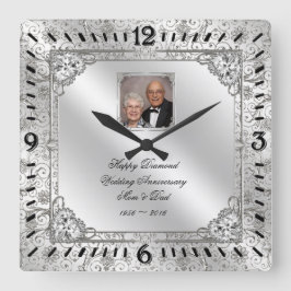 Elegant 60th Wedding Jubileum Fotoklok Vierkante Klok