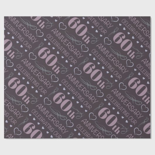 Elegant 60th Wedding Jubileum Paars Cadeaupapier (Vlak)