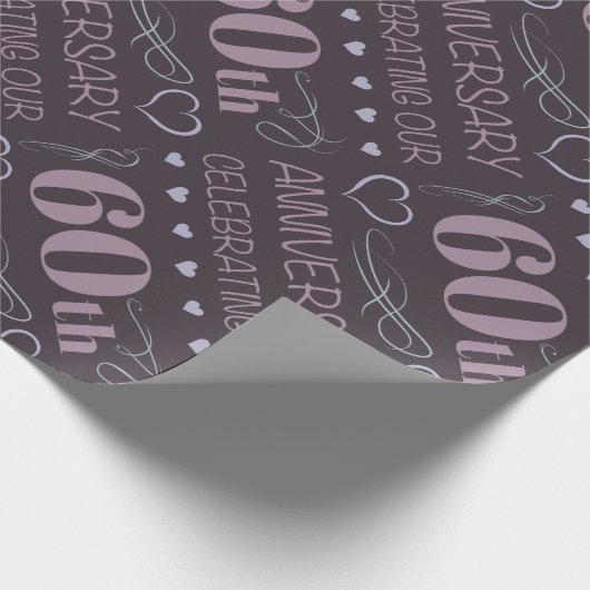 Elegant 60th Wedding Jubileum Paars Cadeaupapier (Hoek)