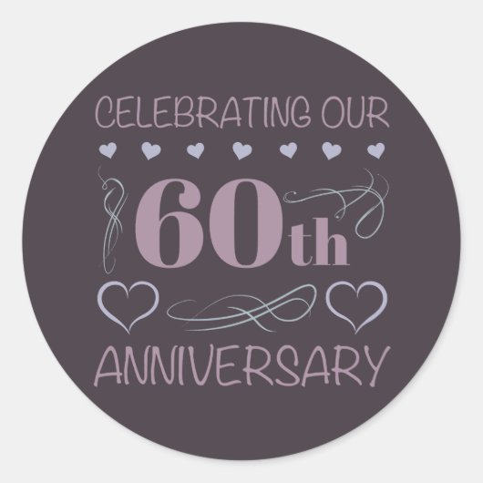Elegant 60th Wedding Jubileum Paars Ronde Sticker (Voorkant)