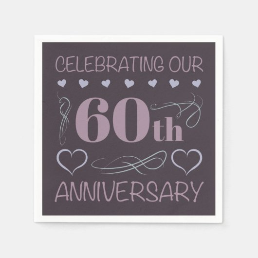 Elegant 60th Wedding Jubileum Paars Servet (Voorkant)