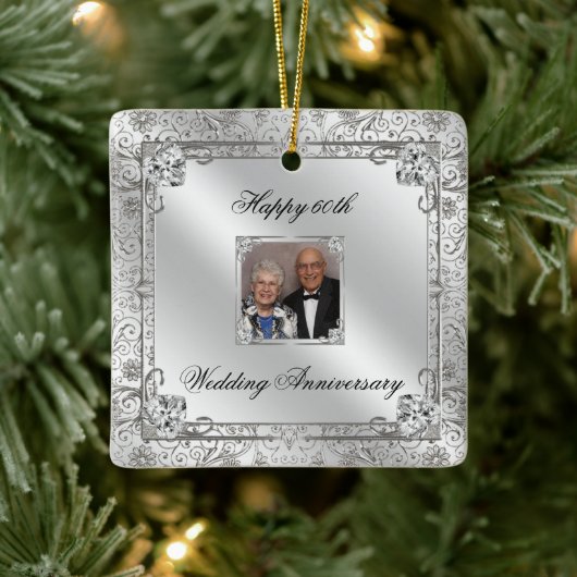 Elegant 60th Wedding Jubileum Square Ornament (Boom)