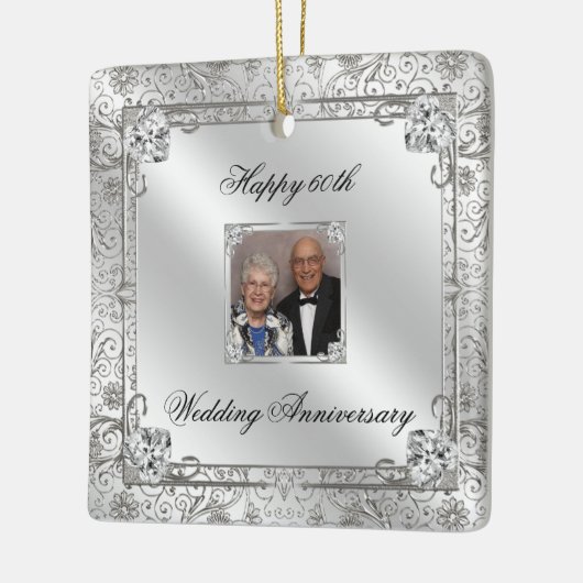 Elegant 60th Wedding Jubileum Square Ornament (Links)