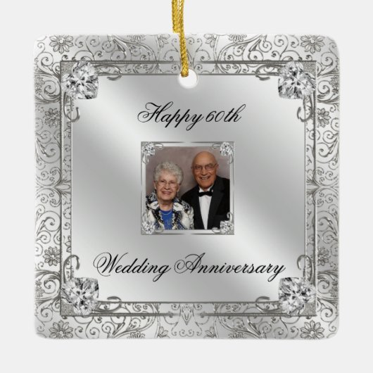 Elegant 60th Wedding Jubileum Square Ornament (Voorkant)
