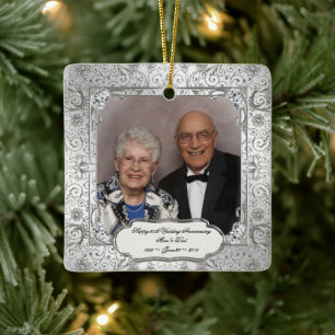 Elegant 60th Wedding Jubileum Square Ornament