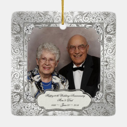 Elegant 60th Wedding Jubileum Square Ornament (Achterkant)