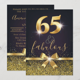 Elegant 65 & Fabulous Gold Glitter 65th Birthday Kaart