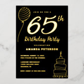 Elegant 65ste verjaardagsfeest Echt Goud Folie Uitnodiging (Voorkant)