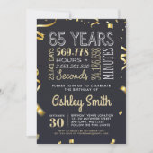 Elegant 65th Birthday Invitation Gold Glitter Kaart (Voorkant)
