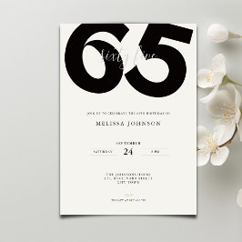 Elegant 65th Birthday Invitation - Minimal Style Kaart