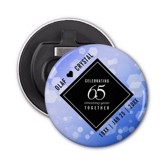 Elegant 65th Blue Sapphire Wedding Jubileum Button Flesopener (Voorkant)