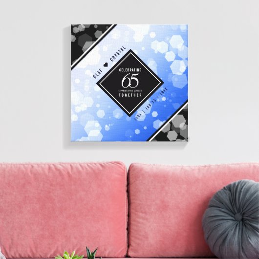 Elegant 65th Blue Sapphire Wedding Jubileum Canvas Afdruk (Insitu (Woonkamer))