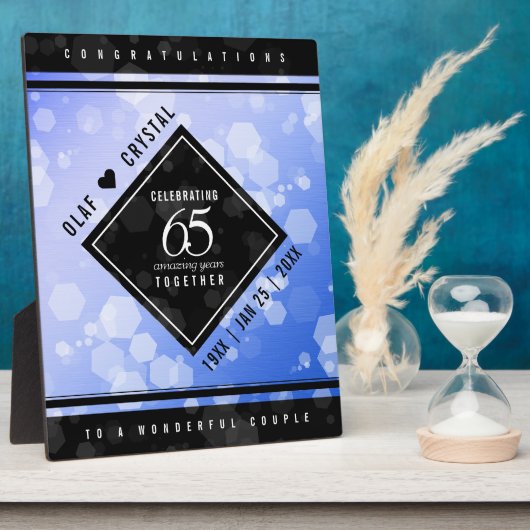 Elegant 65th Blue Sapphire Wedding Jubileum Fotoplaat (Zijkant)