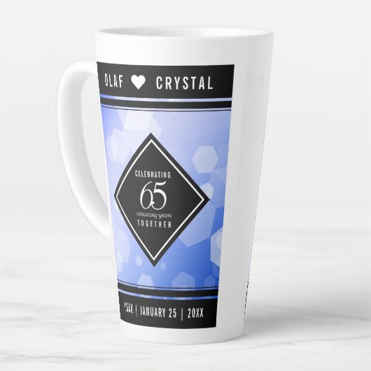 Elegant 65th Blue Sapphire Wedding Jubileum Latte Mok (Linkerhoek)