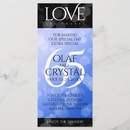 Elegant 65th Blue Sapphire Wedding Jubileum Menu (Achterkant)