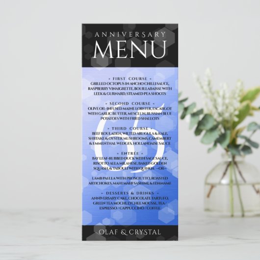 Elegant 65th Blue Sapphire Wedding Jubileum Menu (Staand voorkant)