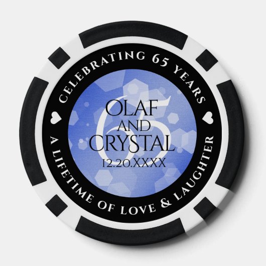 Elegant 65th Blue Sapphire Wedding Jubileum Poker Chips (Achterkant)
