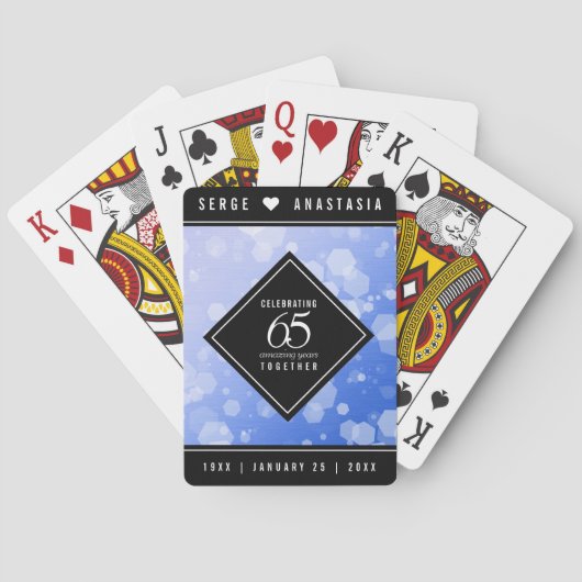Elegant 65th Blue Sapphire Wedding Jubileum Pokerkaarten (Achterkant)