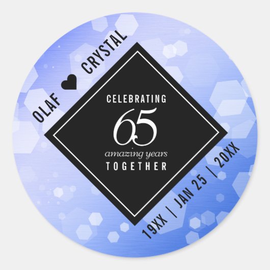 Elegant 65th Blue Sapphire Wedding Jubileum Ronde Sticker (Voorkant)