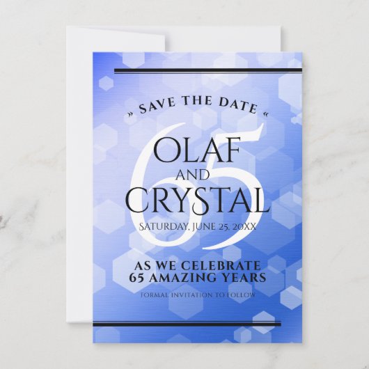Elegant 65th Blue Sapphire Wedding Jubileum Save The Date (Voorkant)