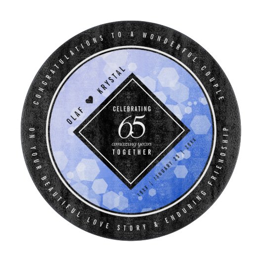 Elegant 65th Blue Sapphire Wedding Jubileum Snijplank (Voorkant)