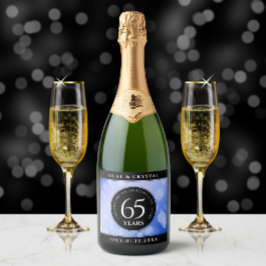 Elegant 65th Blue Sapphire Wedding Jubileum Sparkling Wijnetiket