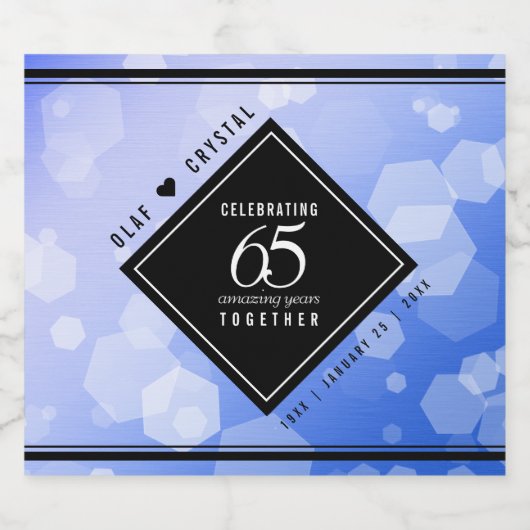 Elegant 65th Blue Sapphire Wedding Jubileum Sparkling Wijnetiket (Enkel label)