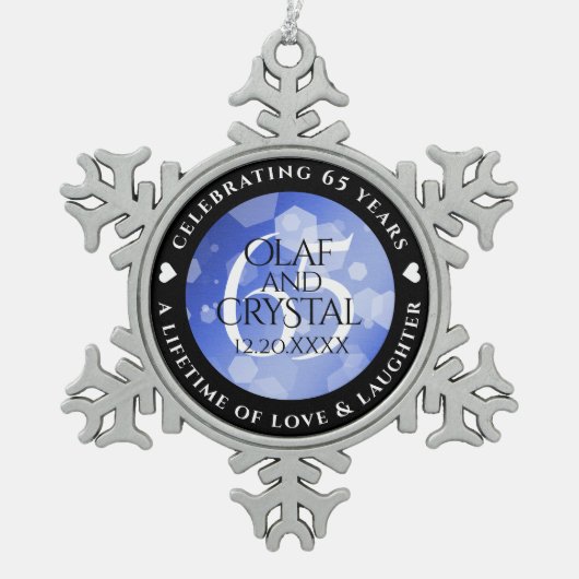 Elegant 65th Blue Sapphire Wedding Jubileum Tin Sneeuwvlok Ornament (Voorkant)