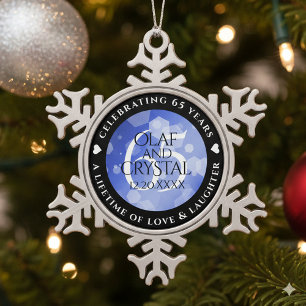 Elegant 65th Blue Sapphire Wedding Jubileum Tin Sneeuwvlok Ornament