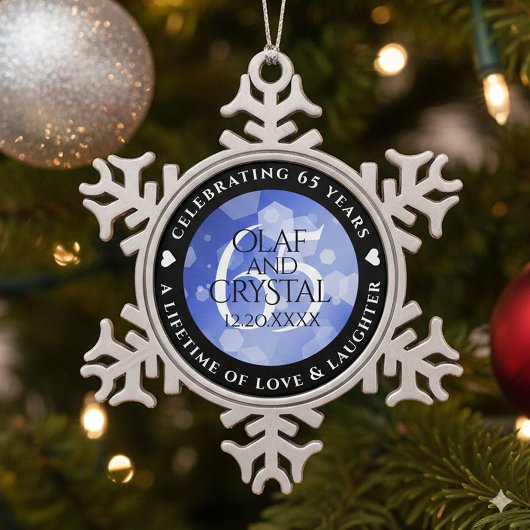 Elegant 65th Blue Sapphire Wedding Jubileum Tin Sneeuwvlok Ornament