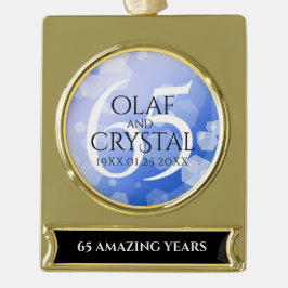 Elegant 65th Blue Sapphire Wedding Jubileum Verguld Banner Ornament