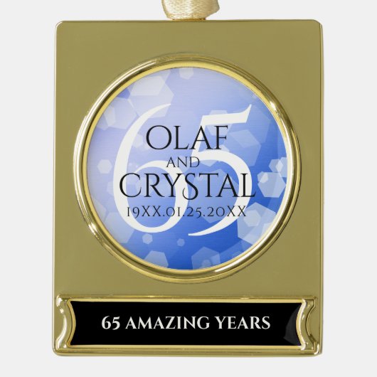 Elegant 65th Blue Sapphire Wedding Jubileum Verguld Banner Ornament (Voorkant)