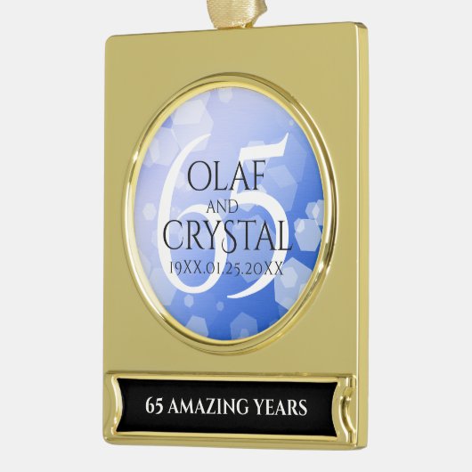 Elegant 65th Blue Sapphire Wedding Jubileum Verguld Banner Ornament (Links)