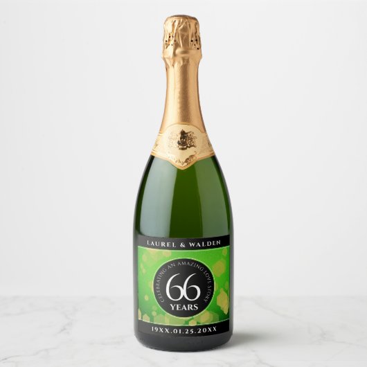 Elegant 66th Titanite Wedding Jubileum Sparkling Wijnetiket (Voorkant)