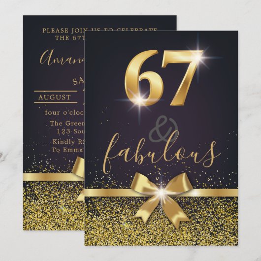 Elegant 67 & Fabulous Gold Glitter 67th Birthday Kaart (Voorkant / Achterkant)
