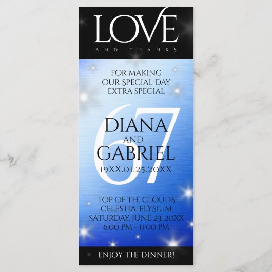 Elegant 67th Star Sapphire Wedding Jubileum Menu (Achterkant)