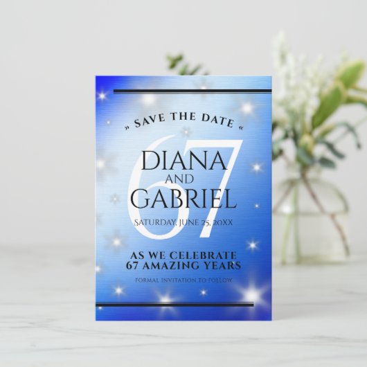 Elegant 67th Star Sapphire Wedding Jubileum Save The Date (Staand voorkant)