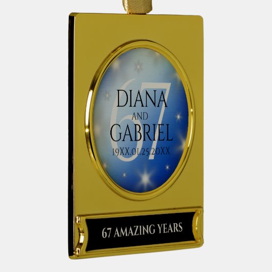 Elegant 67th Star Sapphire Wedding Jubileum Verguld Banner Ornament (Rechts)