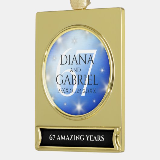 Elegant 67th Star Sapphire Wedding Jubileum Verguld Banner Ornament (Links)